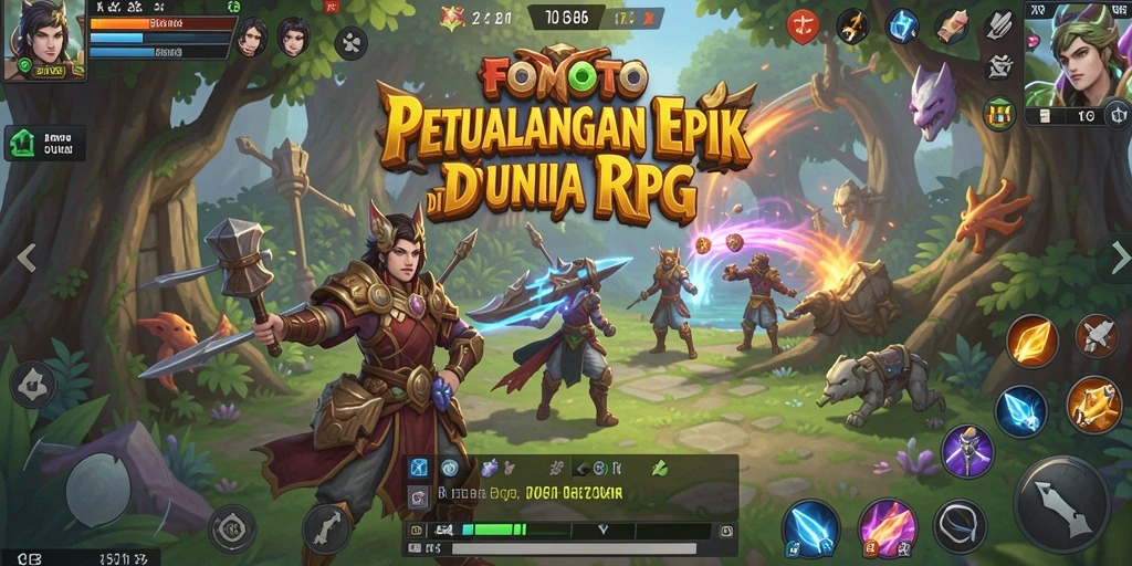 Screenshot gameplay FOMOTOTO menampilkan pertarungan seru dan karakter yang beragam.