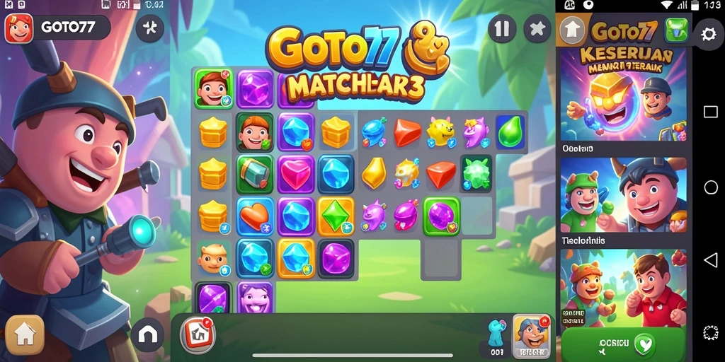 Gameplay seru GOTO77 dengan tantangan Match-3 yang berwarna-warni.