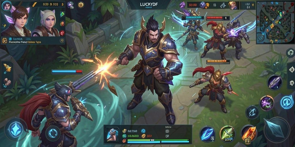 Tangkapan layar gameplay LUCKYDF dengan pertarungan seru antara pahlawan.