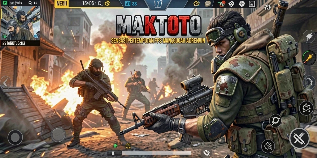 Tampilan screenshot utama MAKTOTO menampilkan aksi seru dalam game FPS.