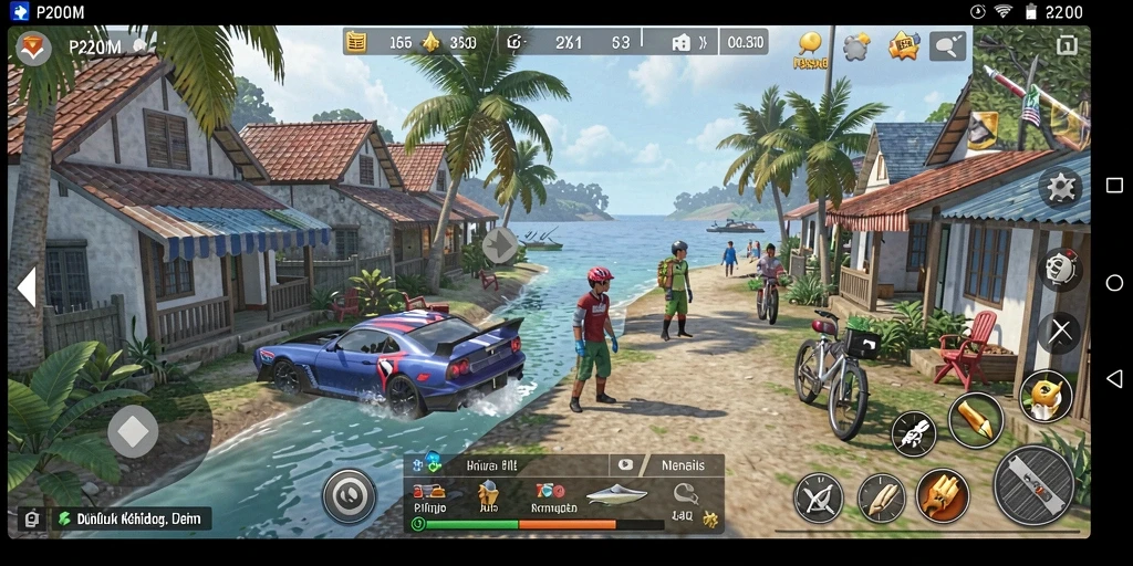 Tampilan gameplay P200M yang penuh warna dalam dunia simulasi.