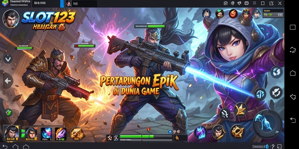Tampilan gameplay SLOT123 dengan pertarungan yang intens.