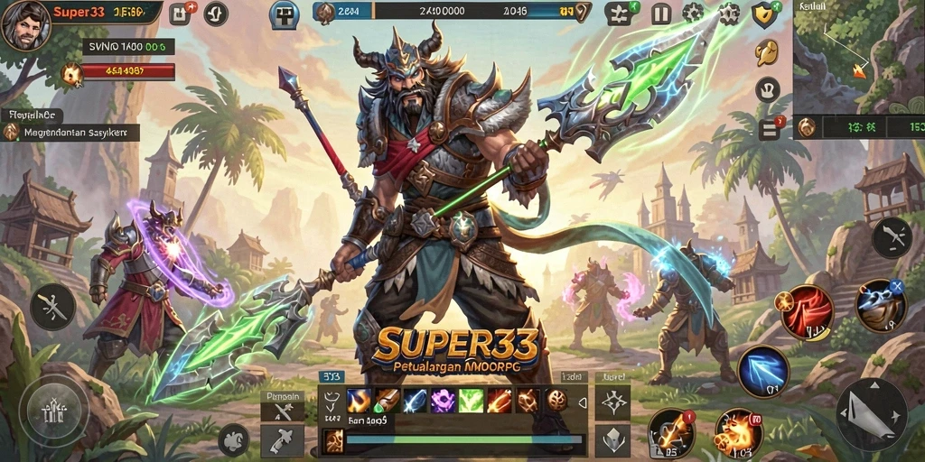 Tangkapan layar gameplay di SUPER33, menunjukkan pertarungan dengan monster.