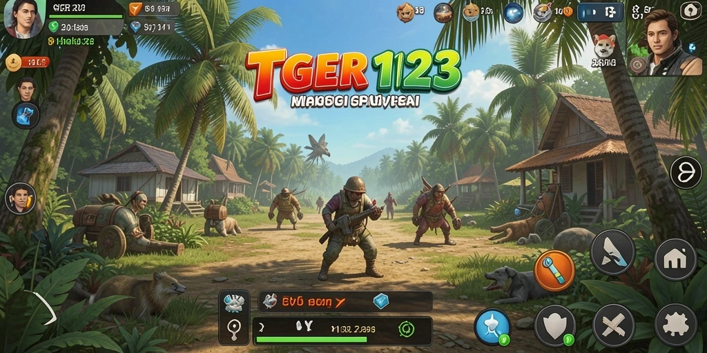Screenshot gameplay TGER123 yang menunjukkan interaksi karakter.